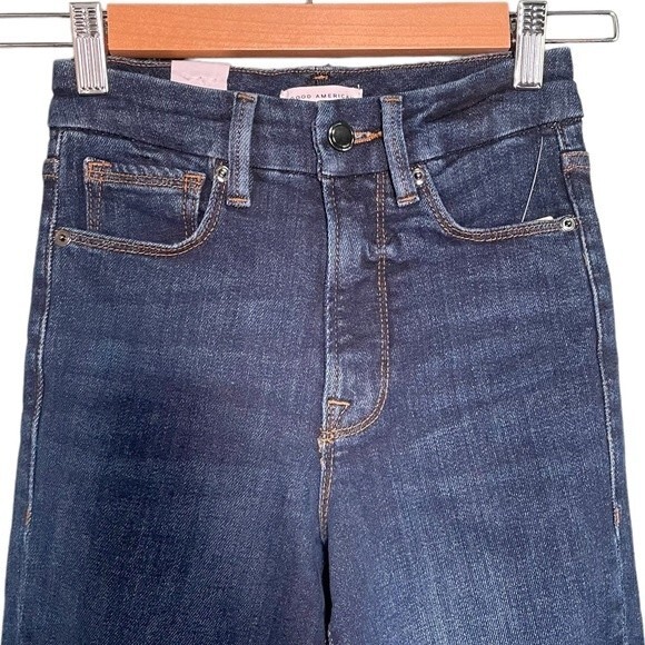 NWT Good American Good Waist Jeans Dark Wash Distressed Back Pockets Size 24 NEW - Picture 7 of 13